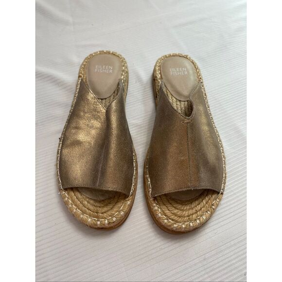 Eileen Fisher Gold Venus Metallic Espadrille Slip On Sandals Size 7.5 7 1/2 New - Picture 8 of 8